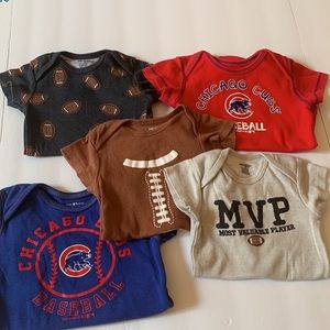5piece Sports theme onesies Size 6-9M